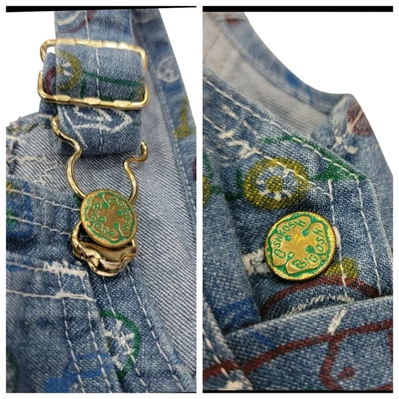 Vintage Oshkosh B'Gosh Overalls Blue Denim Car Truck Print Toddler 1990’s Sz 18M - Picture 11 of 15
